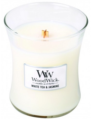 "WoodWick White Tea & Jasmine" - kvapioji žvakė su medine dagtimi